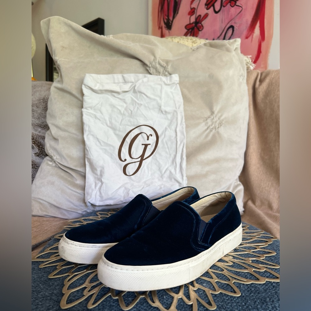 M Gemi royal blue velvet slip ons
